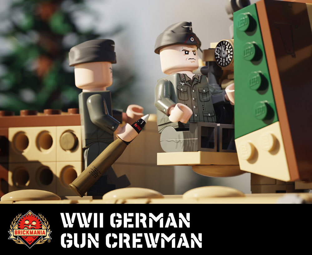 WWII German Gun Crewman with Perfect Caliber&trade; BrickArms&reg; 88mm Shell