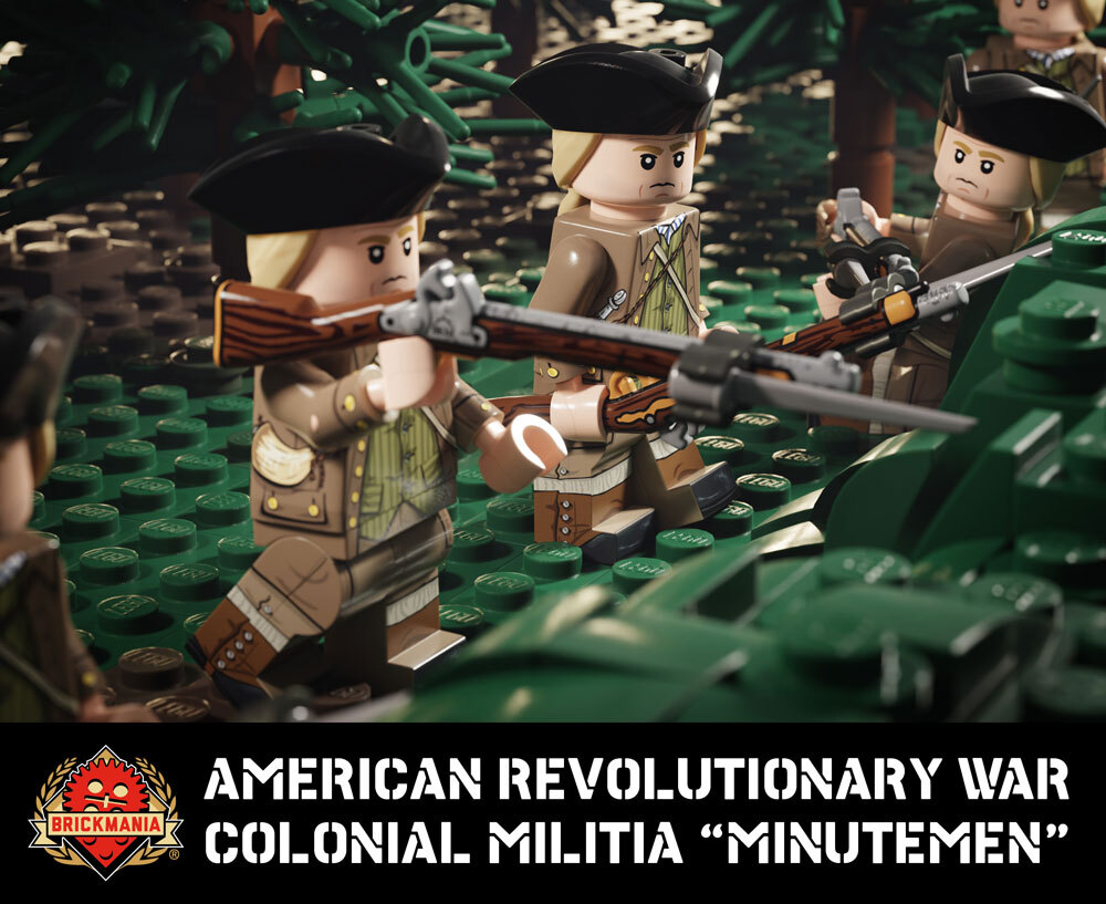 American Revolutionary War Colonial Militia "Minutemen" with Perfect Caliber&trade; BrickArms&reg; Flintlock Musket & Bayonet