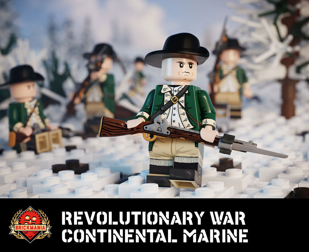Revolutionary War Continental Marine with Perfect Caliber™ BrickArms® Flintlock Musket and Bayonet Revolutionary War Continental Marine with Perfect Caliber™ BrickArms® Flintlock Musket and Bayonet